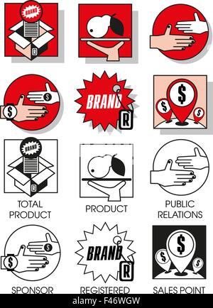 Linie Icons set mit flachen Design-Elemente von Marketing und Vertrieb von waren und Produkten. Moderne Vektor-Piktogramm-Sammlung Stock Vektor