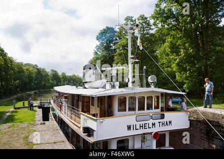 Dampfschiff, Göta Kanal, Schweden. Stockfoto