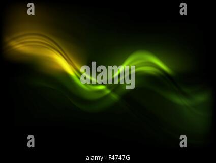 Grün orange wellenförmiges Design auf schwarzem Hintergrund Stockfoto
