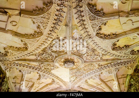 Überlebende verzierte Decken in den Ruinen des 16. Jahrhunderts Cowdray Haus weitgehend durch einen Brand im Jahre 1793 zerstört. Midhurst, West Sussex, England. Stockfoto