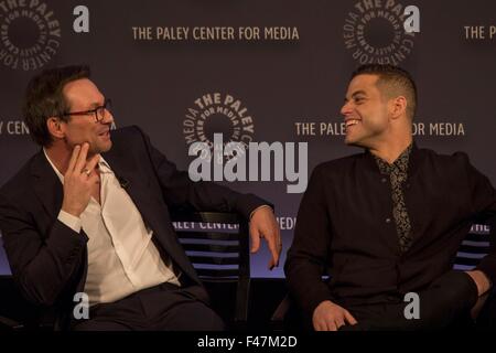 New York, NY, USA. 14. Oktober 2015. Christian Slater, Rami Malek im Ankunftsbereich für PaleyFest New York: Mr. ROBOT, The Paley Center for Media, New York, NY 14. Oktober 2015. © Patrick Cashin/Everett Collection/Alamy Live-Nachrichten Stockfoto