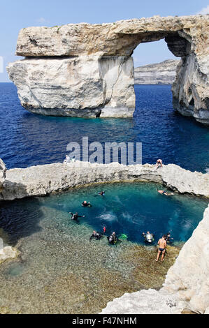 Azur Windwow und Blue Hole, Gozo, Malta, Gozo, Malta, Süd-Europa, Mediterranean Sea Stockfoto