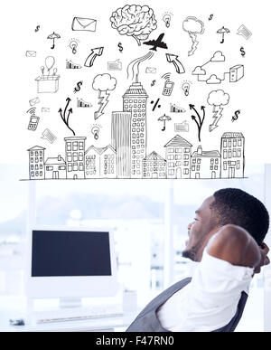 Zusammengesetztes Bild des Stadtbildes mit Brainstorming Stockfoto