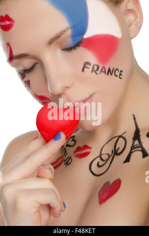 glückliche Frau mit Make-up Thema Frankreich Stockfoto