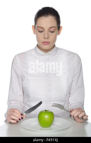 Junge Frau Essen grüner Apfel Stockfoto