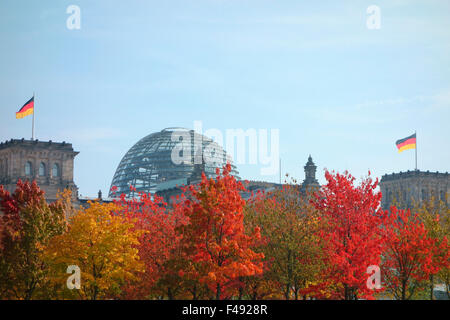 Herbstlaub vor dem Reichstag, Berlin, Deutschland Stockfoto