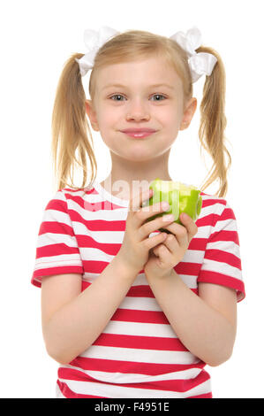 grünen Apfel essen und lächelnde Mädchen Stockfoto