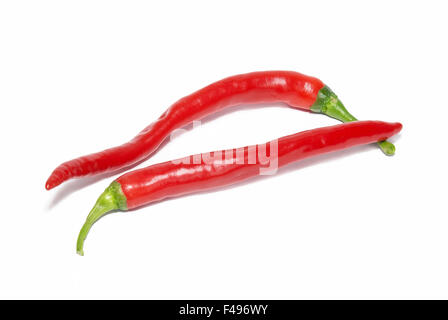 Zwei heiße rote Chilischoten Stockfoto