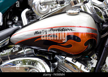 Kraftstofftank auf eine benutzerdefinierte baute Harley Davidson Motorrad Stockfoto