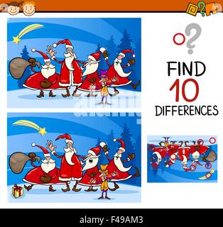 Cartoon-Illustration der Unterschiede erzieherische Aufgabe für Kinder im Vorschulalter mit Weihnachtsbuchstaben Stock Vektor