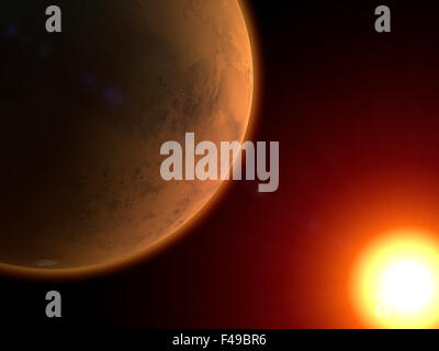 Mars-Planet und Sonne im Weltraum Stockfoto