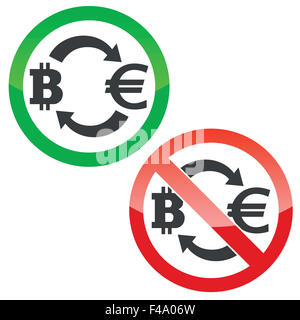 Bitcoin-Euro Austausch Berechtigungssatz Zeichen Stockfoto