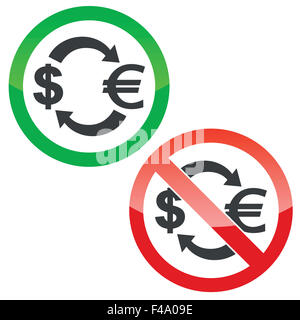 Euro-Dollar Exchange Berechtigung Zeichen setzen Stockfoto