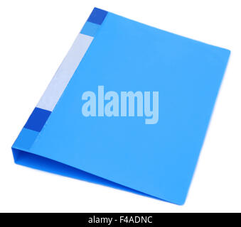 Blaue Kunststoff-Ordner auf weißem Hintergrund Stockfoto