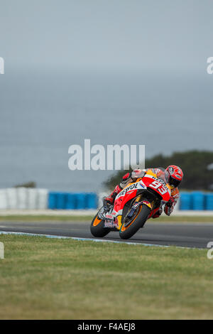 Phillip Island, Australien. 16. Oktober 2015. Freies Training Nummer 1. Marc Marquez, Repsol Honda MotoGP-Team. Bildnachweis: Russell Hunter/Alamy Live-Nachrichten Stockfoto