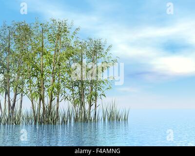 Bambus und Rasen - 3D render Stockfoto