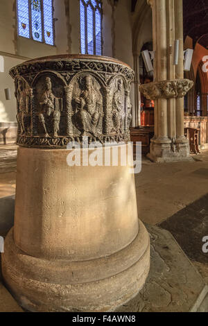 Norman Font Dorchester Abbey Oxfordshire UK Stockfoto