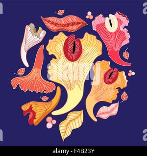 hellen Hintergrund mit Pilze und Blätter Stock Vektor