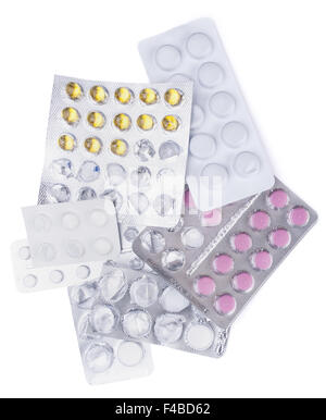 Haufen von Tabletten in Blister-Packungen Stockfoto