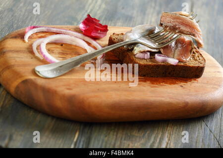 Gabel mit Sardellen. Stockfoto