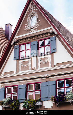 Nahaufnahme von gemalten Haus in Dinkelsbuhl, romantische Straße, Bayern, Deutschland Stockfoto