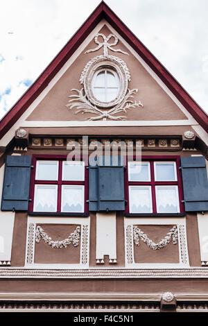 Nahaufnahme von gemalten Haus in Dinkelsbuhl, romantische Straße, Bayern, Deutschland Stockfoto