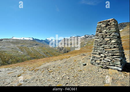 Pass Col de Iseran, Panoramablick, höchsten natürlichen Pass in den französischen Alpen, Station der Route des Grandes Alpes, Französische Alpen Stockfoto