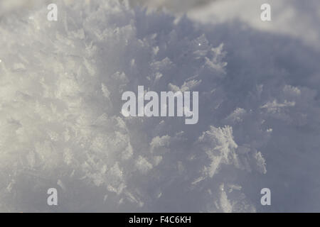 Schneekristalle ausführlich in Saariselkä Stockfoto