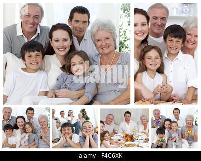 Collage einer ganzen Familie genießen Momente gemeinsam zu Hause Stockfoto