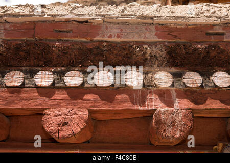 Indien, Jammu & Kashmir, Ladakh, Hemis Gompa Kloster, traditionellen Dach Konstruktionsdetail Stockfoto