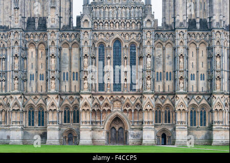 Kathedrale von Wells, Somerset, UK. Die frühen englischen gotischen Westfassade stammt aus dem um 1230 Stockfoto
