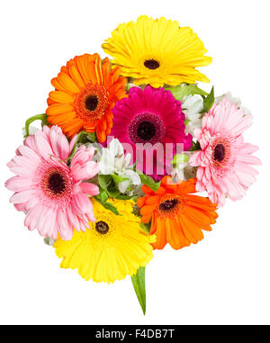 über Ansicht der Posy mit Gerbera Blumen isoliert auf weißem Hintergrund Stockfoto