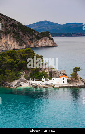 Griechenland, Epirus, Parga, erhöhten Blick auf Panagias Insel Stockfoto