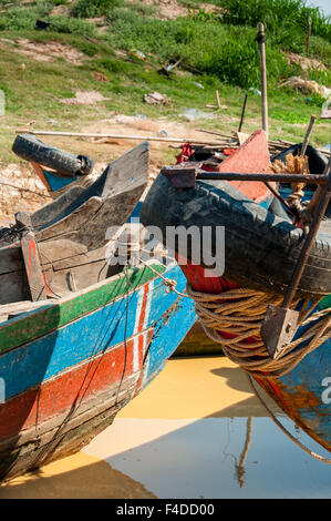 Detail der zwei Holzboote in Asien Stockfoto