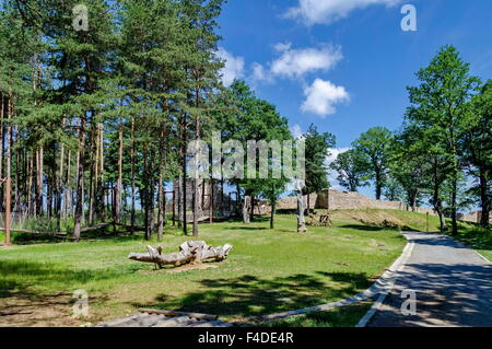 Wand von der alten Festung Tsari Mali Grad, in der Nähe von Dorf Belchin, Provinz Sofia, Bulgarien. Stockfoto