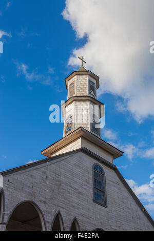 Chile, Chiloé Insel Dalcahue, Kirche Iglesia Nuestra Senora de Dolores. Stockfoto