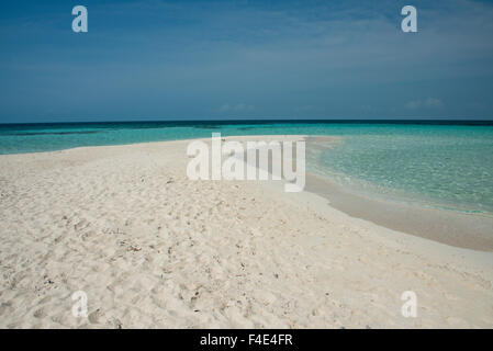 Belize, Karibik, Bezirk von Belize. Goff Caye, beliebte Barrier Reef Insel direkt an der Küste von Belize City. Weißen Sand-Strand mit kristallklarem Wasser. (Großformatige Größen erhältlich) Stockfoto