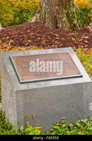 Memorial Chapel Marker für Elvis Presley, Tupelo, Mississippi (wo er geboren wurde). Stockfoto