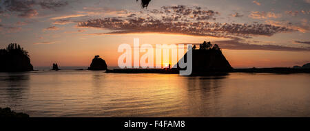 La Push, Washington. Panorama der Mündung des Quillayute River und Little James Island bei Sonnenuntergang. (Großformatige Größen erhältlich) Stockfoto