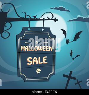Halloween-Sale Promotion Zeichen Board Friedhof Stock Vektor