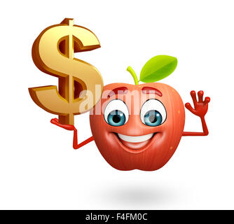 3D gerenderte Darstellung der Apple-Cartoon-Figur mit Dollarzeichen Stockfoto