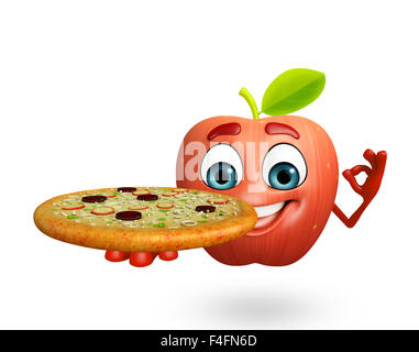 3D gerenderte Darstellung der Apple-Cartoon-Figur mit pizza Stockfoto