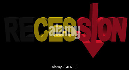 Rezession Text Pfeil mit belgische Flagge illustration Stockfoto