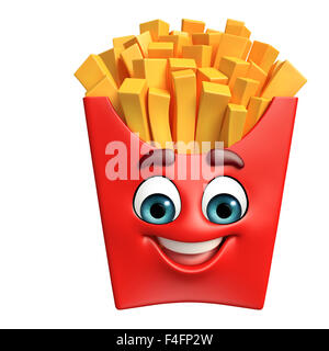 3D gerenderte Darstellung der Pommes frites-Cartoon-Figur Stockfoto