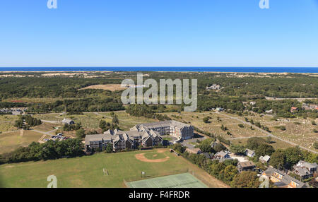 Provincetown, Massachusetts, Cape Cod Blick auf die Stadt und Strand und Meer Blick von oben. Stockfoto