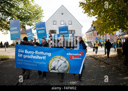 Freilassing, Deutschland. 17. Oktober 2015. Die Demonstranten gegen Flüchtlinge und Merkel schreien und Banner während einer Protestaktion zu bringen. Bildnachweis: Michael Trammer/Pacific Press/Alamy Live-Nachrichten Stockfoto