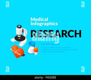 Medizinische Gesundheitswesen Infografik set mit isometrischen flache Symbole, Forschungskonzept Stock Vektor