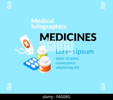 Medizinische Gesundheitswesen Infografik set mit isometrischen flache Symbole, Arzneimittel-Konzept Stock Vektor