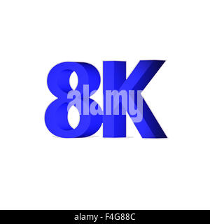 Ultra HD 8K 3D-Symbol isoliert auf weißem Hintergrund Stockfoto