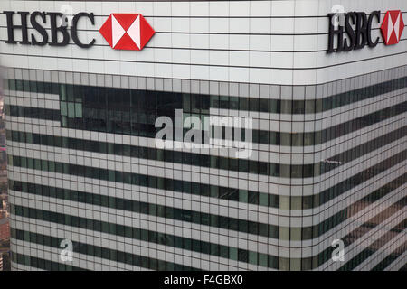 Oben auf der HSBC-Gebäude am 8 Canada Square im Canary Wharf, London. Stockfoto